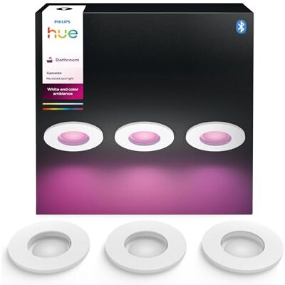 Philips White & Color Ambiance Xamento recessed spotlights 3 Pack, dimmable Bathroom Lights for Hue Lighting System with 16 Million Colours, Intelligent Light Control via Voice and app, White Philips White & Color Ambiance Xamento recessed spotlights 3 Pack, dimmable Bathroom Lights for Hue Lighting System with 16 Million Colours, Intelligent Light Control via Voice and app, White