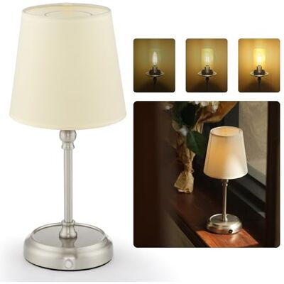 LuminexDesigns Bettlampen Akku Kabellose Tischlampen 5200mAh für Wohnzimmer mit Inklusive Glühbirne Dimmbare Tischleuchte 3-in-1 Lampenschirm für Schlafzimmer Esszimmer Home Dekor Silber LuminexDesigns Bettlampen Akku Kabellose Tischlampen 5200mAh für Wohnzimmer mit Inklusive Glühbirne Dimmbare Tischleuchte 3-in-1 Lampenschirm für Schlafzimmer Esszimmer Home Dekor Silber