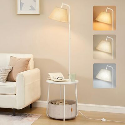 VASAGLE LILEA Kollektion Beistelltisch mit Lampe, 3-in-1, Stehlampe mit Tisch und Korb aus Stoff, für Wohnzimmer, LED-Glühbirne, Licht und Lampenschirm einstellbar, Stahlrahmen, mattweiß LFL004WC04 VASAGLE LILEA Kollektion Beistelltisch mit Lampe, 3-in-1, Stehlampe mit Tisch und Korb aus Stoff, für Wohnzimmer, LED-Glühbirne, Licht und Lampenschirm einstellbar, Stahlrahmen, mattweiß LFL004WC04