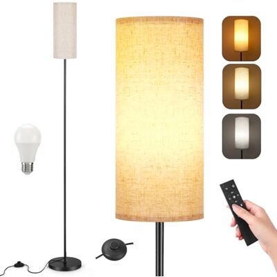 YICAIZI Stehlampe Wohnzimmer Dimmbar mit Beige Lampenschirm, 171.5cm Moderne Stehleuchte inklusive 12W E27 Glühbirne, 3 Farbtemperaturen, Fernbedienung und Fußschalte für Schlafzimmer, Lesen, Büro YICAIZI Stehlampe Wohnzimmer Dimmbar mit Beige Lampenschirm, 171.5cm Moderne Stehleuchte inklusive 12W E27 Glühbirne, 3 Farbtemperaturen, Fernbedienung und Fußschalte für Schlafzimmer, Lesen, Büro