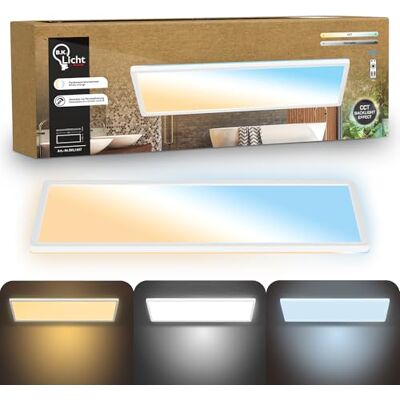 B.K.Licht LED Deckenlampe, Flach, Dimmbar, Indirektes Licht, CCT warmweiß bis tageslichtweiß, IP44, Panel, Deckenleuchte, Kinderzimmer, Badezimmer Lampe, Küchenlampe, 58x20x3 cm, Weiß B.K.Licht LED Deckenlampe, Flach, Dimmbar, Indirektes Licht, CCT warmweiß bis tageslichtweiß, IP44, Panel, Deckenleuchte, Kinderzimmer, Badezimmer Lampe, Küchenlampe, 58x20x3 cm, Weiß