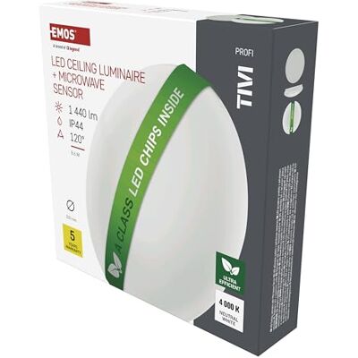 EMOS LED Deckenleuchte TIVI 12,5W mit MW-Sensor wasserdichte Aufbauleuchte für Innen sparsame Wandleuchte, rund 38 cm superhell 2100 lm, ersetzt 135W Glühbirne Neutralweiß 4000K weiß EMOS LED Deckenleuchte TIVI 12,5W mit MW-Sensor wasserdichte Aufbauleuchte für Innen sparsame Wandleuchte, rund 38 cm superhell 2100 lm, ersetzt 135W Glühbirne Neutralweiß 4000K weiß