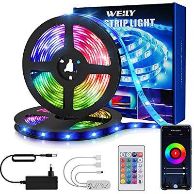 WEILY Led Strip,Smart RGB Led Strip Alexa 15m,Led Streifen Selbstklebend mit Fernbedienung,Timer-Einstellung für Party, Haus,Schlafzimmer,Küche Dekoration WEILY Led Strip,Smart RGB Led Strip Alexa 15m,Led Streifen Selbstklebend mit Fernbedienung,Timer-Einstellung für Party, Haus,Schlafzimmer,Küche Dekoration