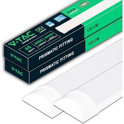 V-TAC 2x Feuchtraumleuchte LED 120 CM 40W Samsung Chip Rechteckige Lampe 4800 Lumen IP20 für Wand, Garage, Shop LED Röhre Prismatische Deckenleuchte LED Licht 4000K Neutralweiß V-TAC 2x Feuchtraumleuchte LED 120 CM 40W Samsung Chip Rechteckige Lampe 4800 Lumen IP20 für Wand, Garage, Shop LED Röhre Prismatische Deckenleuchte LED Licht 4000K Neutralweiß