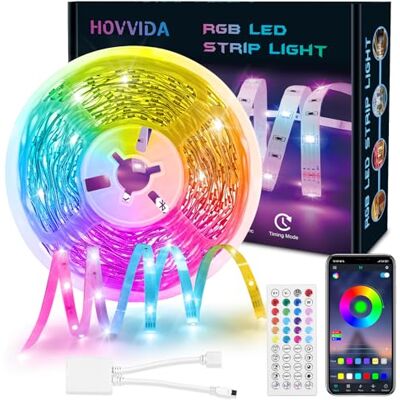 HOVVIDA LED Strip 10m, 1x10m, 30 LEDs/Meter, RGB LED Streifen, 300 LED, APP und Fernbedienung, Musikmodus, LED für Zimmer, Wohnzimmer, Küche, Schlafzimmer, Bar, Party HOVVIDA LED Strip 10m, 1x10m, 30 LEDs/Meter, RGB LED Streifen, 300 LED, APP und Fernbedienung, Musikmodus, LED für Zimmer, Wohnzimmer, Küche, Schlafzimmer, Bar, Party