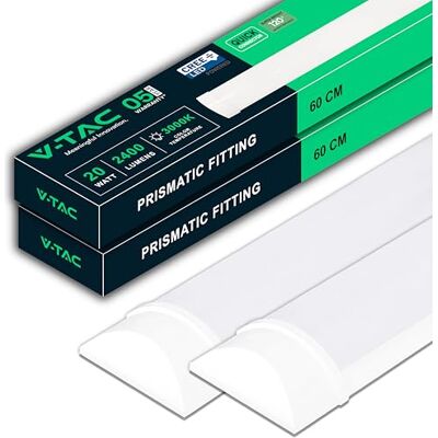 V-TAC 2x Feuchtraumleuchte LED 60 CM 20W Samsung CREE Rechteckige Lampe 2400 Lumen IP20 für Wand, Garage, Shop LED Röhre Prismatische Deckenleuchte LED Licht 3000K Warmweiß V-TAC 2x Feuchtraumleuchte LED 60 CM 20W Samsung CREE Rechteckige Lampe 2400 Lumen IP20 für Wand, Garage, Shop LED Röhre Prismatische Deckenleuchte LED Licht 3000K Warmweiß