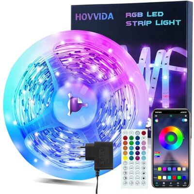 HOVVIDA LED Strip 10M, 1x10M, 30 LEDs/Meter, RGB LED Streifen, 300 LED, APP und Fernbedienung, Musikmodus, Timing-Modus, LED für Zimmer, Wohnzimmer, Küche, Schlafzimmer, Bar, Party HOVVIDA LED Strip 10M, 1x10M, 30 LEDs/Meter, RGB LED Streifen, 300 LED, APP und Fernbedienung, Musikmodus, Timing-Modus, LED für Zimmer, Wohnzimmer, Küche, Schlafzimmer, Bar, Party