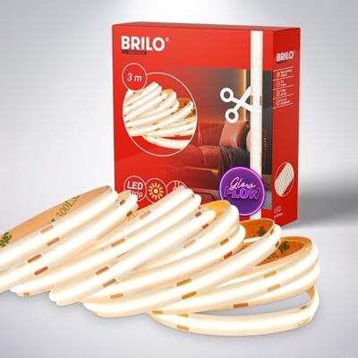 BRILONER COB LED Strip 3m Warmweiß, Selbstklebend, Kürzbar, hohe Dichte, LED Streifen, Leiste, Zimmer Deko, Gaming, Band, Party Deko, Lichtleiste, Lichtband, Weiß BRILONER COB LED Strip 3m Warmweiß, Selbstklebend, Kürzbar, hohe Dichte, LED Streifen, Leiste, Zimmer Deko, Gaming, Band, Party Deko, Lichtleiste, Lichtband, Weiß