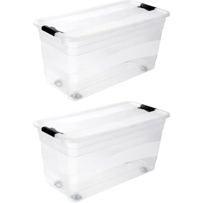keeeper konrad 2x Aufbewahrungsbox mit Rollen, Deckel und Schiebeverschluss, 79,5 x 39,5 x 41 cm, 83 l, Transparent keeeper konrad 2x Aufbewahrungsbox mit Rollen, Deckel und Schiebeverschluss, 79,5 x 39,5 x 41 cm, 83 l, Transparent