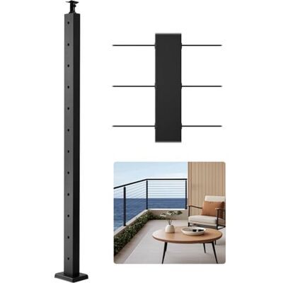 VEVOR Kabelgeländerpfosten, 1067x50,8x50,8 mm, Kabel-Treppengeländerpfosten, vorgebohrte horizontale Löcher, Edelstahl SUS304, für Handlauf, Balustrade, schwarz, 1JZLGZXHS106AWJO6001V0 VEVOR Kabelgeländerpfosten, 1067x50,8x50,8 mm, Kabel-Treppengeländerpfosten, vorgebohrte horizontale Löcher, Edelstahl SUS304, für Handlauf, Balustrade, schwarz, 1JZLGZXHS106AWJO6001V0
