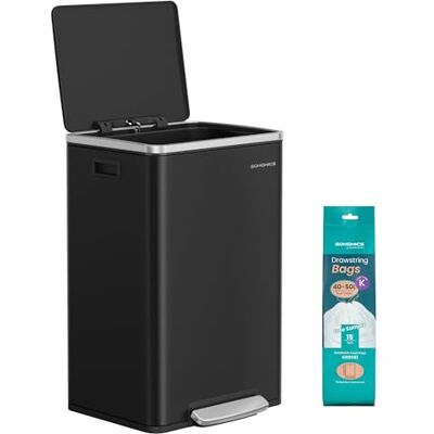 SONGMICS Mülleimer 50 L, Stahl, mit Deckel, Softclose, 15 Müllsäcke SONGMICS Mülleimer 50 L, Stahl, mit Deckel, Softclose, 15 Müllsäcke