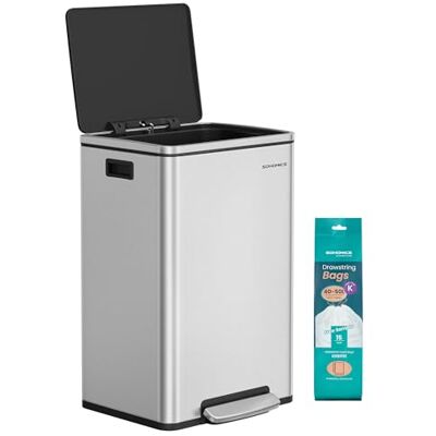 SONGMICS Mülleimer 50 L, Edelstahl, mit Deckel, Softclose, 15 Müllsäcke SONGMICS Mülleimer 50 L, Edelstahl, mit Deckel, Softclose, 15 Müllsäcke