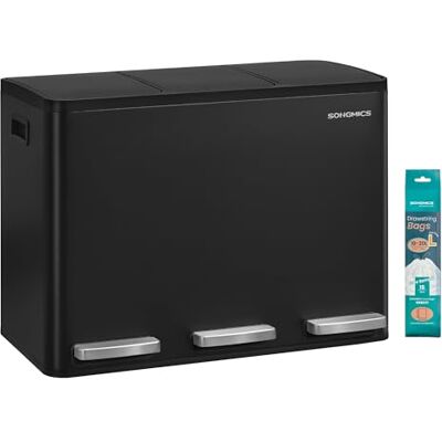 SONGMICS Mülleimer Küche, 3 x 15 L, 3 Fächer, Stahl, Softclose-Deckel SONGMICS Mülleimer Küche, 3 x 15 L, 3 Fächer, Stahl, Softclose-Deckel
