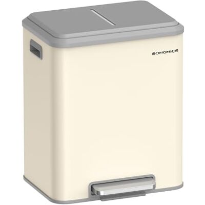 SONGMICS Mülleimer Küche, Mülltrennsystem 2 x 15 L, 2 Fächer für Recycling und Restmüll, Abfalleimer, Inneneimer, Stahl, Softclose-Deckel, breites robustes Pedal, sandbeige LTB544A02 SONGMICS Mülleimer Küche, Mülltrennsystem 2 x 15 L, 2 Fächer für Recycling und Restmüll, Abfalleimer, Inneneimer, Stahl, Softclose-Deckel, breites robustes Pedal, sandbeige LTB544A02