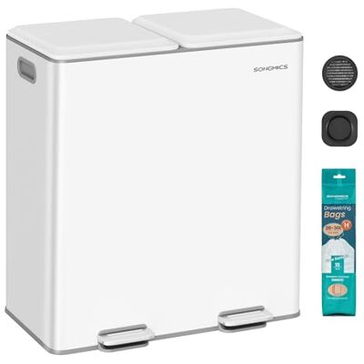 SONGMICS Mülleimer Küche, 2 x 30 L, 2 Fächer, Mülltrennsystem, Stahl Softclose, herausnehmbare Inneneimer, Pedalen, weiß, POPNEX Kollektion LTB743W02 SONGMICS Mülleimer Küche, 2 x 30 L, 2 Fächer, Mülltrennsystem, Stahl Softclose, herausnehmbare Inneneimer, Pedalen, weiß, POPNEX Kollektion LTB743W02