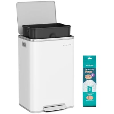 SONGMICS Mülleimer 50 L, Stahl, mit Deckel, Softclose, 15 Müllsäcke SONGMICS Mülleimer 50 L, Stahl, mit Deckel, Softclose, 15 Müllsäcke