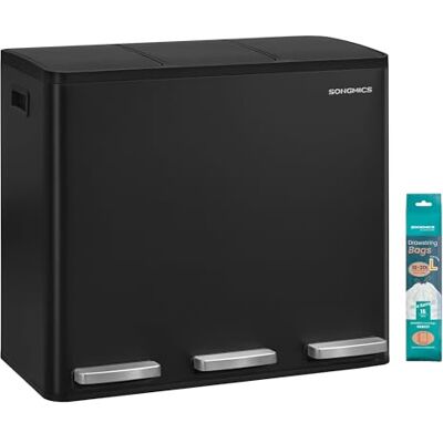SONGMICS Mülleimer Küche, 3 x 18 L, 3 Fächer, Stahl, Softclose-Deckel SONGMICS Mülleimer Küche, 3 x 18 L, 3 Fächer, Stahl, Softclose-Deckel