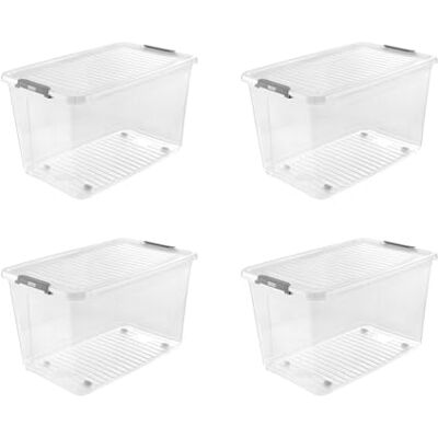 keeeper leo 4x Aufbewahrungsbox mit Deckel und Rollen, 56 L, 59 x 38 x 35,5 cm, Clipbox, Transparent keeeper leo 4x Aufbewahrungsbox mit Deckel und Rollen, 56 L, 59 x 38 x 35,5 cm, Clipbox, Transparent