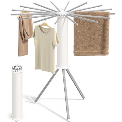 SONGMICS Wäscheständer, klappbar, drehbar, ausziehbar, 16 Aluminiumarme Wäschespinne, Standtrockner, tragbar, platzsparend, Waschküche, Balkon, wolkenweiß, silbern, BUNJI Kollektion LLR531EW01 SONGMICS Wäscheständer, klappbar, drehbar, ausziehbar, 16 Aluminiumarme Wäschespinne, Standtrockner, tragbar, platzsparend, Waschküche, Balkon, wolkenweiß, silbern, BUNJI Kollektion LLR531EW01