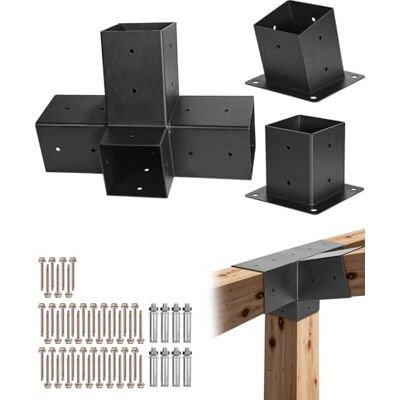 VEVOR 3x Pfostenverbinder, 4-Wege-Schräghalterung für 92 x 92 mm Pfosten, Pfostennecke aus Karbonstahl mit Pfostenträger & Wandmontagesockel, Pergola Halterung für Pergolen, Pavillons VEVOR 3x Pfostenverbinder, 4-Wege-Schräghalterung für 92 x 92 mm Pfosten, Pfostennecke aus Karbonstahl mit Pfostenträger & Wandmontagesockel, Pergola Halterung für Pergolen, Pavillons