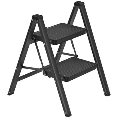 SONGMICS Trittleiter, 2 Stufen, klappbar, bis 150 kg belastbar, aus Stahl Klappleiter, einfach zu verstauen, für Haushalt Büro, schwarz, 46,5 x 51,6 x 82,5 cm, BRODY Kollektion GSL102BZ01 SONGMICS Trittleiter, 2 Stufen, klappbar, bis 150 kg belastbar, aus Stahl Klappleiter, einfach zu verstauen, für Haushalt Büro, schwarz, 46,5 x 51,6 x 82,5 cm, BRODY Kollektion GSL102BZ01