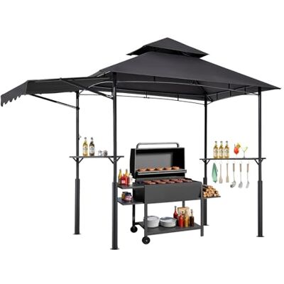 VEVOR Grillpavillon, 2430x1500x500mm, Grillüberdachung Außengrill, 2-stufige BBQ-Gazebo-Überdachung, Doppeldach Gartenpavillon mit verstärkten Stützbeinen & Markise, für Terrasse, Hof & Garten VEVOR Grillpavillon, 2430x1500x500mm, Grillüberdachung Außengrill, 2-stufige BBQ-Gazebo-Überdachung, Doppeldach Gartenpavillon mit verstärkten Stützbeinen & Markise, für Terrasse, Hof & Garten
