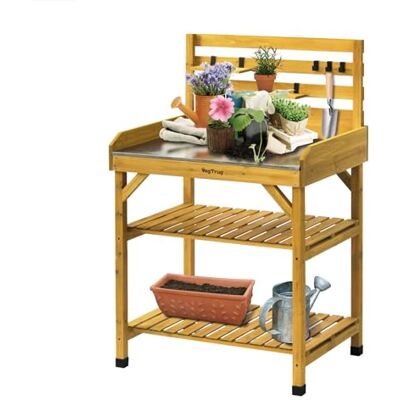 VegTrug ® Pflanztisch ergonomische Gartenstation mit verzinkter Arbeitsfläche wetterfester Umtopftisch für Terrasse Balkon Gewächshaus Gartentisch mit Ablage & Haken Natural 81x56x125 cm VegTrug ® Pflanztisch ergonomische Gartenstation mit verzinkter Arbeitsfläche wetterfester Umtopftisch für Terrasse Balkon Gewächshaus Gartentisch mit Ablage & Haken Natural 81x56x125 cm