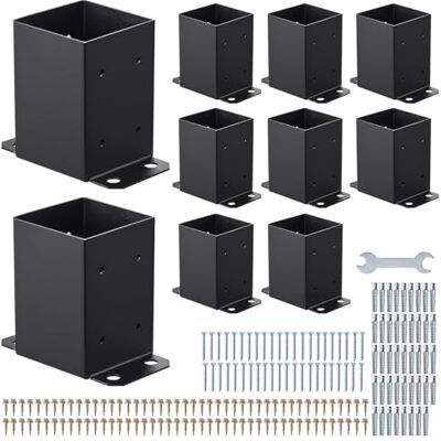 VEVOR 4x4 Aufschraubhülse, 10 Stk., Innenmaß 91,44 x 91,44 mm, Pfostenträger, Bodenhülse aus Karbonstahl, Holzpfostenhalterungen für Pavillon-Terrassengeländer, Stützdeck-Grundplatte, schwarz VEVOR 4x4 Aufschraubhülse, 10 Stk., Innenmaß 91,44 x 91,44 mm, Pfostenträger, Bodenhülse aus Karbonstahl, Holzpfostenhalterungen für Pavillon-Terrassengeländer, Stützdeck-Grundplatte, schwarz