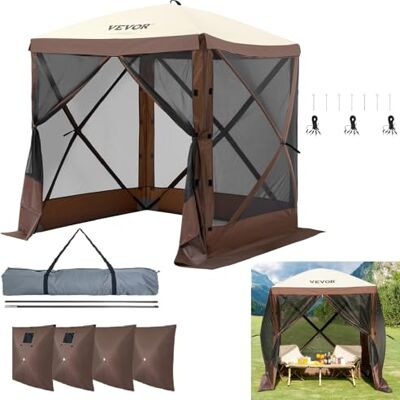 VEVOR Pop-Up-Pavillonzelt, Pop-Up-Zelt mit 4-seitigem Baldachin, Sonnenschutz mit 4 abnehmbaren Sichtschutz-Windtüchern und Netzfenstern, 1,83x1,83 m, Schnellaufbau-Zelt mit Moskitonetz, braun VEVOR Pop-Up-Pavillonzelt, Pop-Up-Zelt mit 4-seitigem Baldachin, Sonnenschutz mit 4 abnehmbaren Sichtschutz-Windtüchern und Netzfenstern, 1,83x1,83 m, Schnellaufbau-Zelt mit Moskitonetz, braun