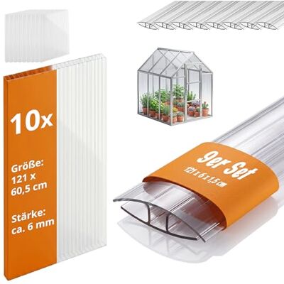 Relaxdays Doppelstegplatten 10er Set, mit Verbinder, Hohlkammerplatten 6 mm, Gewächshaus, HB: 121x60,5 cm, transparent Relaxdays Doppelstegplatten 10er Set, mit Verbinder, Hohlkammerplatten 6 mm, Gewächshaus, HB: 121x60,5 cm, transparent