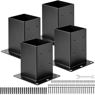 VEVOR Aufschraubhülse, 4 Stück, Pfostenträger Innenmaß 142x142 mm für 139,7x139,7mm Pfosten, Bodenhülse aus Karbonstahl, Ideal für Pavillon-Terrassengeländer-Stützdeck-Grundplatte, schwarz VEVOR Aufschraubhülse, 4 Stück, Pfostenträger Innenmaß 142x142 mm für 139,7x139,7mm Pfosten, Bodenhülse aus Karbonstahl, Ideal für Pavillon-Terrassengeländer-Stützdeck-Grundplatte, schwarz