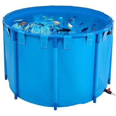 VEVOR Fischteich aus PVC, Fischtank mit 1700 L Fassungsvermögen, faltbares Koi-Aquarium, rundes Fischbecken mit stabilem Rahmen & Ablassventil, für Zucht von Koi, Goldfisch (blau) VEVOR Fischteich aus PVC, Fischtank mit 1700 L Fassungsvermögen, faltbares Koi-Aquarium, rundes Fischbecken mit stabilem Rahmen & Ablassventil, für Zucht von Koi, Goldfisch (blau)