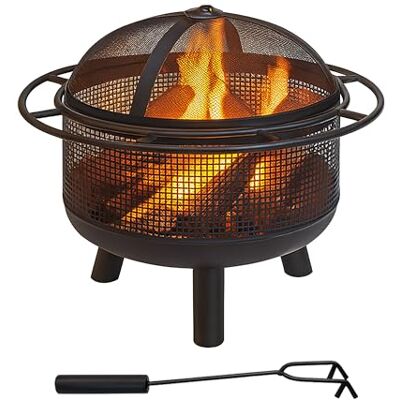 Relaxdays Feuerschale mit Funkenschutz, HD: 52x60 cm, Schürhaken, Garten & Terrasse, Outdoor Feuerstelle, Eisen, schwarz Relaxdays Feuerschale mit Funkenschutz, HD: 52x60 cm, Schürhaken, Garten & Terrasse, Outdoor Feuerstelle, Eisen, schwarz