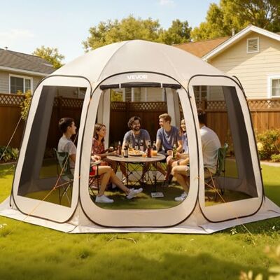 VEVOR Pop-Up-Zelt, 365,76x335,28 cm, tragbares Campingzelt für 10–12 Personen, mit Netz, Tragetasche, Seitenwänden und Heringen, für Garten, Terrasse und Outdoor-Aktivitäten, Beige VEVOR Pop-Up-Zelt, 365,76x335,28 cm, tragbares Campingzelt für 10–12 Personen, mit Netz, Tragetasche, Seitenwänden und Heringen, für Garten, Terrasse und Outdoor-Aktivitäten, Beige