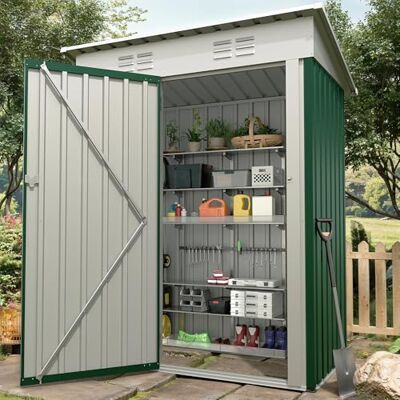 Garvee Metall Gerätehaus, 152.4 x 91.44 cm, Gartenhaus Geräteschuppen Mit Schrägem Dach Und Abschließbarem Tor, Kompakter Metallener Werkzeuggarten-Schuppen Für Garten, Hinterhof, Terrasse (Braun) Garvee Metall Gerätehaus, 152.4 x 91.44 cm, Gartenhaus Geräteschuppen Mit Schrägem Dach Und Abschließbarem Tor, Kompakter Metallener Werkzeuggarten-Schuppen Für Garten, Hinterhof, Terrasse (Braun)