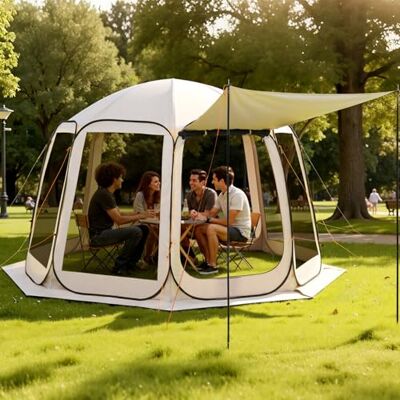 VEVOR Campingzelt, 365,76x335,28x230 cm, Pop-up-Zelt mit ausziehbarer Markise, Partyzelt für 10–12 Personen, inkl. Tragetasche & Netz-Seitenwände, für Terrasse & Outdoor-Aktivitäten, Beige VEVOR Campingzelt, 365,76x335,28x230 cm, Pop-up-Zelt mit ausziehbarer Markise, Partyzelt für 10–12 Personen, inkl. Tragetasche & Netz-Seitenwände, für Terrasse & Outdoor-Aktivitäten, Beige