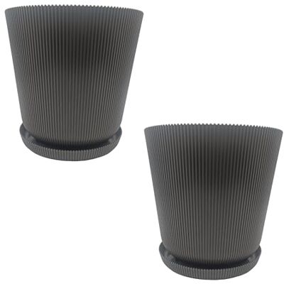 Relaxdays Blumentopf, 2er Set, Pflanztopf mit Untersetzer, Rillen, HxD: 20 x 20 cm, Kräutertopf, Kunststoff, dunkelgrau Relaxdays Blumentopf, 2er Set, Pflanztopf mit Untersetzer, Rillen, HxD: 20 x 20 cm, Kräutertopf, Kunststoff, dunkelgrau