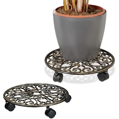 Relaxdays Pflanzenroller, 2er Set, rund, antikes Design, Gusseisen, HxD: 7,5x34 cm, innen & außen, Blumenroller, Bronze Relaxdays Pflanzenroller, 2er Set, rund, antikes Design, Gusseisen, HxD: 7,5x34 cm, innen & außen, Blumenroller, Bronze