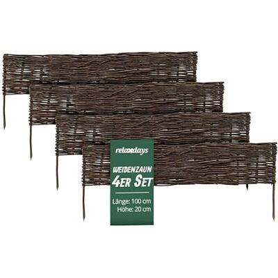 Relaxdays Beeteinfassung, Weide, 4er Set, HxB: 20 x 100 cm, zum Stecken, Beet & Rasen, niedrige Beetumrandung, braun Relaxdays Beeteinfassung, Weide, 4er Set, HxB: 20 x 100 cm, zum Stecken, Beet & Rasen, niedrige Beetumrandung, braun