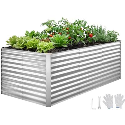 VEVOR Hochbeet Metall 2400x1200x860 mm, Rechteckiges Gartenbeet, Pflanzkasten-Set für den Außenbereich, Gemüsebeet mit Handschuhen, Blumenbeet Bodenlos, Pflanzbeet für Blumen & Gemüse, Silber VEVOR Hochbeet Metall 2400x1200x860 mm, Rechteckiges Gartenbeet, Pflanzkasten-Set für den Außenbereich, Gemüsebeet mit Handschuhen, Blumenbeet Bodenlos, Pflanzbeet für Blumen & Gemüse, Silber