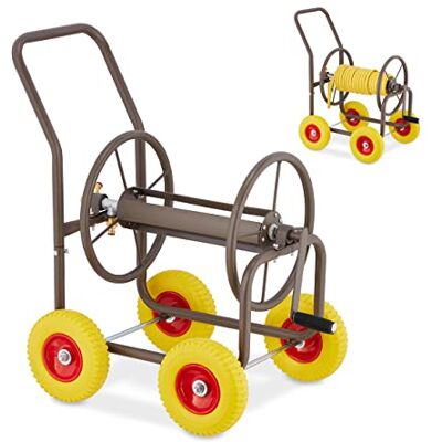 Relaxdays Schlauchwagen, bis 60 m, 4 Vollgummireifen, Klickkupplung, Schlauchtrommel Metall, Schlauchabroller, braun Relaxdays Schlauchwagen, bis 60 m, 4 Vollgummireifen, Klickkupplung, Schlauchtrommel Metall, Schlauchabroller, braun