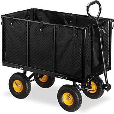 Relaxdays Gartenwagen, großer Bollerwagen mit klappabren Seitenteilen, herausnehmbare Plane mit Griffen, 500 kg, schwarz Relaxdays Gartenwagen, großer Bollerwagen mit klappabren Seitenteilen, herausnehmbare Plane mit Griffen, 500 kg, schwarz