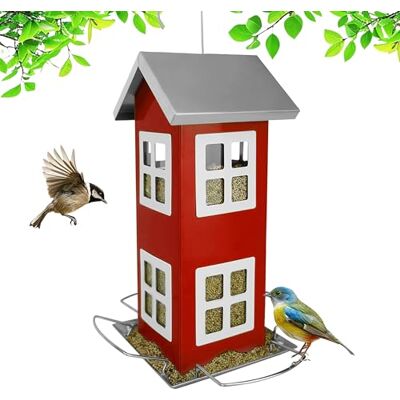 Relaxdays Vogelhaus, Metall, zum Aufhängen, HxBxT: 26 x 12 x 12 cm, kleines Vogelfutterhaus für Garten & Balkon, rot Relaxdays Vogelhaus, Metall, zum Aufhängen, HxBxT: 26 x 12 x 12 cm, kleines Vogelfutterhaus für Garten & Balkon, rot