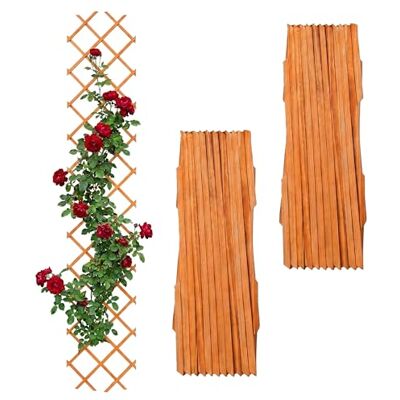 Relaxdays Rankgitter ausziehbar, 3er Set, 270x45 cm, Holz, Wandmontage, Rankhilfe Kletterpflanzen, Holzgitter, orange Relaxdays Rankgitter ausziehbar, 3er Set, 270x45 cm, Holz, Wandmontage, Rankhilfe Kletterpflanzen, Holzgitter, orange