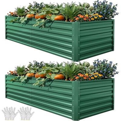 DWVO 2Set Hochbeet Metall, Hochbeete Kit Verdicktem Zink-Aluminium Magnesium Edelstahl Metall Hochbeete für Garten mit Stützstange&Handschuhe für Gemüse, Blumen (Grün 180x90x54cm) DWVO 2Set Hochbeet Metall, Hochbeete Kit Verdicktem Zink-Aluminium Magnesium Edelstahl Metall Hochbeete für Garten mit Stützstange&Handschuhe für Gemüse, Blumen (Grün 180x90x54cm)