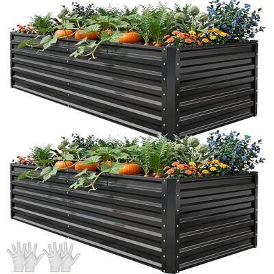 DWVO 2Set Hochbeet Metall, Hochbeete Kit Verdicktem Zink-Aluminium Magnesium Edelstahl Metall Hochbeete für Garten mit Stützstange&Handschuhe für Gemüse, Blumen (Schwarz 180x90x54cm) DWVO 2Set Hochbeet Metall, Hochbeete Kit Verdicktem Zink-Aluminium Magnesium Edelstahl Metall Hochbeete für Garten mit Stützstange&Handschuhe für Gemüse, Blumen (Schwarz 180x90x54cm)