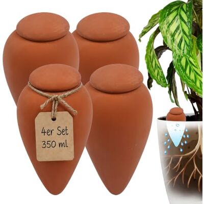 Relaxdays Tonkegel Bewässerung, 4er Set, 350 ml, terrakotta Gießhelfer mit Deckel, für Zimmerpflanzen & Balkonkästen Relaxdays Tonkegel Bewässerung, 4er Set, 350 ml, terrakotta Gießhelfer mit Deckel, für Zimmerpflanzen & Balkonkästen