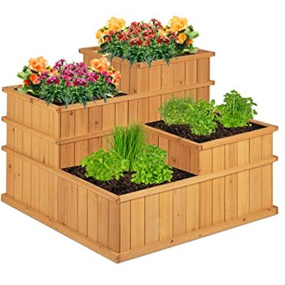 Relaxdays Hochbeet, gestuft, 4 Pflanzkästen, Garten, Balkon, Terrasse; Pflanzbeet aus Holz, HxBxT: 61x81x81 cm, Natur Relaxdays Hochbeet, gestuft, 4 Pflanzkästen, Garten, Balkon, Terrasse; Pflanzbeet aus Holz, HxBxT: 61x81x81 cm, Natur