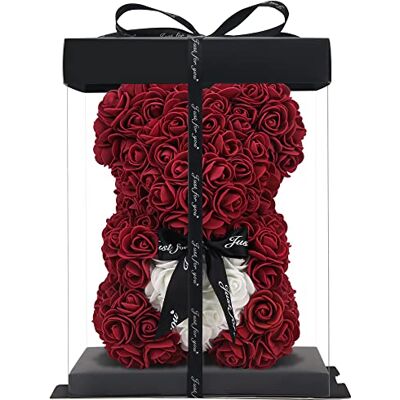 ROSEBEWU Hugz Rose Teddybär, 25,4 cm, über 250 Dutzend künstliche Blumen, einzigartige Geschenke, Geschenke für Frauen, transparente Geschenkbox (Weinrot) ROSEBEWU Hugz Rose Teddybär, 25,4 cm, über 250 Dutzend künstliche Blumen, einzigartige Geschenke, Geschenke für Frauen, transparente Geschenkbox (Weinrot)