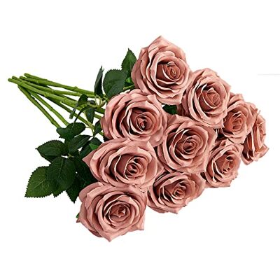 IUKnot Künstliche Rosen, offener Blumenstrauß, künstliche Rosenstiele für Hochzeitsarrangement, Brautstrauß, Tafelaufsatz, künstliche Seidenblumen (staubige Rose), 10 Stück IUKnot Künstliche Rosen, offener Blumenstrauß, künstliche Rosenstiele für Hochzeitsarrangement, Brautstrauß, Tafelaufsatz, künstliche Seidenblumen (staubige Rose), 10 Stück